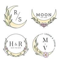 elegant moon floral logo group vector