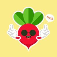 Cute and kawaii beet vegetable character. Vector hand drawn cartoon funny character illustration icon. Isolated on color background. Beet vegetable character concept. vegan vegetarian food