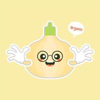 Onion. Cute vegetable vector character set isolated on color background. Funny and healthy food. Vitamins contained in onion. Food with cute face. Vector cartoon.