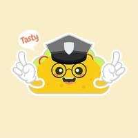 taco with police hat character. cute and kawaii delicious tacos with beef or chicken, meat sauce, green salad and red tomato. Taco for restaurant or cafe event design. mexican food