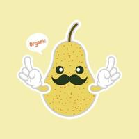 lindos y kawaii personajes de dibujos animados de pera amarilla para alimentos saludables, diseño vegano y de cocina. vector