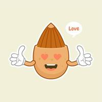 Cute and Kawaii Flat Cartoon Almond Illustration. Vector illustration of cute Almond with smilling expression. Cute Almond mascot design