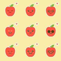 las ilustraciones de diseño de personajes de manzana fresca. colección de personajes de frutas ilustración vectorial de un personaje de manzana divertido y sonriente. vector