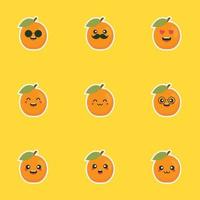 emoción de frutas de albaricoque, personajes emoji para el diseño de alimentos saludables.fruta de albaricoque amigable y colorida. lindo personaje divertido. diseño plano. para productos para niños. vector