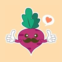 Cute beet character with face. Kawaii doodle beet isolated on color background. Stock vector illustratio. funny happy cartoon red beet vegetable character