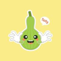 calabaza o lagenaria siceraria, también conocida como ilustración de diseño plano de personaje de dibujos animados de calabaza de botella. lindo y kawaii diseño de plantas de calabazas. calabaza de botella en forma de pera vector