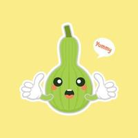 Calabash or Lagenaria siceraria , also known as bottle gourd cartoon character flat design illustration. cute and kawaii calabash gourds plant design. Pear-shaped bottle gourd vector