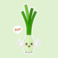 Spring onions character. Spring onions vector. Spring onions on color background.Isolated scallion cartoon kawaii. Cartoon of a vegetable - Vector illustration