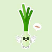 Spring onions character. Spring onions vector. Spring onions on color background.Isolated scallion cartoon kawaii. Cartoon of a vegetable - Vector illustration