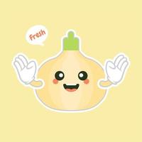 Onion. Cute vegetable vector character set isolated on color background. Funny and healthy food. Vitamins contained in onion. Food with cute face. Vector cartoon.