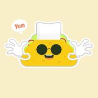 taco with chef hat character. cute and kawaii delicious tacos with beef or chicken, meat sauce, green salad and red tomato. Taco for restaurant or cafe event design. mexican food vector