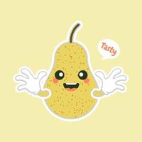 cute and kawaii cartoon style yellow pear characters for healthy food, vegan and cooking design. vector