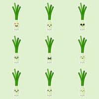 Cartoon spring onion with face. Funny illustration of a happy vegetable. Vector scallions character and hand lettering. Childish style design, positive poster, shirt, card, wall print