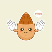 lindo juego de caracteres de almendras felices. divertido emoticono de nuez en estilo plano. ilustración de vector de emoji de almendra marrón. comida vegetariana saludable