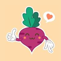 Cute beet character with face. Kawaii doodle beet isolated on color background. Stock vector illustratio. funny happy cartoon red beet vegetable character