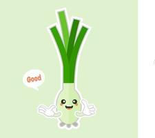 lindo personaje de dibujos animados de cebollín. Ilustración de dibujos animados de vegetales de puerro sonriente kawaii vector