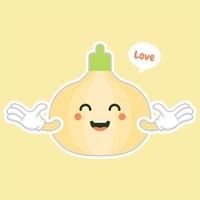 Onion. Cute vegetable vector character set isolated on color background. Funny and healthy food. Vitamins contained in onion. Food with cute face. Vector cartoon.