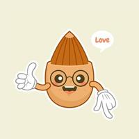 lindo juego de caracteres de almendras felices. divertido emoticono de nuez en estilo plano. ilustración de vector de emoji de almendra marrón. comida vegetariana saludable