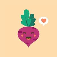 Cute beet character with face. Kawaii doodle beet isolated on color background. Stock vector illustratio. funny happy cartoon red beet vegetable character