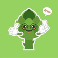 cute and kawaii artichoke Cartoon Vegetable Food Character Emoji Vector Illustration. healthy food, nutrients, diet. Vitamins and minerals. Health benefits of vegetable. Funny character.