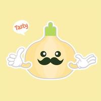 Onion. Cute vegetable vector character set isolated on color background. Funny and healthy food. Vitamins contained in onion. Food with cute face. Vector cartoon.