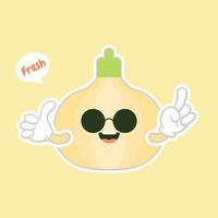 Onion. Cute vegetable vector character set isolated on color background. Funny and healthy food. Vitamins contained in onion. Food with cute face. Vector cartoon.