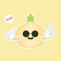 Onion. Cute vegetable vector character set isolated on color background. Funny and healthy food. Vitamins contained in onion. Food with cute face. Vector cartoon.