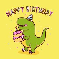 cute tyrannosaur with birthday cake vector
