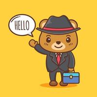 cute worker bear in black suit vector