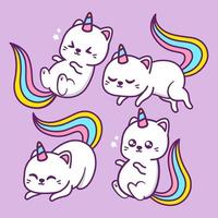 lindo gato unicornio en diferentes poses vector