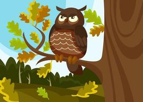 Banner with owl sitting on tree. vector