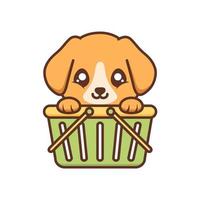 cute puppy inside shopping basket vector