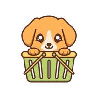 cute puppy inside shopping basket vector