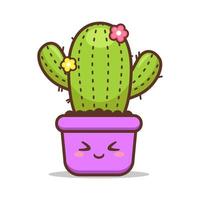 cute different expression cactus in colorful pot vector