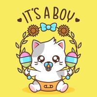 linda ilustración de baby shower con gatito vector