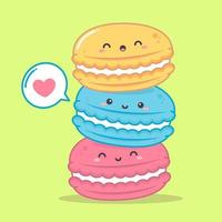 cute three colorful macarons with expression vector