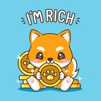 cute puppy with gold coins vector