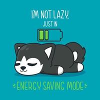 cute husky sleeping with battery vector