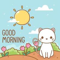 good morning with cute cat in the garden vector