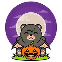 halloween illustration with cute black vampire bear vector