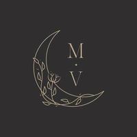 elegant moon floral frame logo template vector