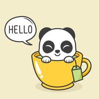 lindo panda dentro de la taza de té vector