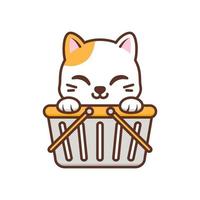 cute cat inside shopping basket vector