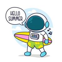 holiday summer astronaut with ball surfing board vector