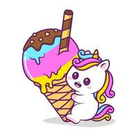 lindo unicornio feliz jugando en el helado vector