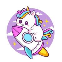 cute unicorn launch with rocket vector
