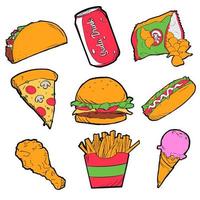 hand drawn colorful junk food icon