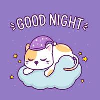 cute cat sleeping in the cloud vector