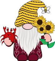 Gnome With Crab And Sunflower in Summer vector