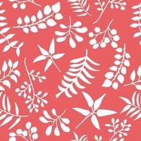 White plants on red background pattern for textile and fabric vector